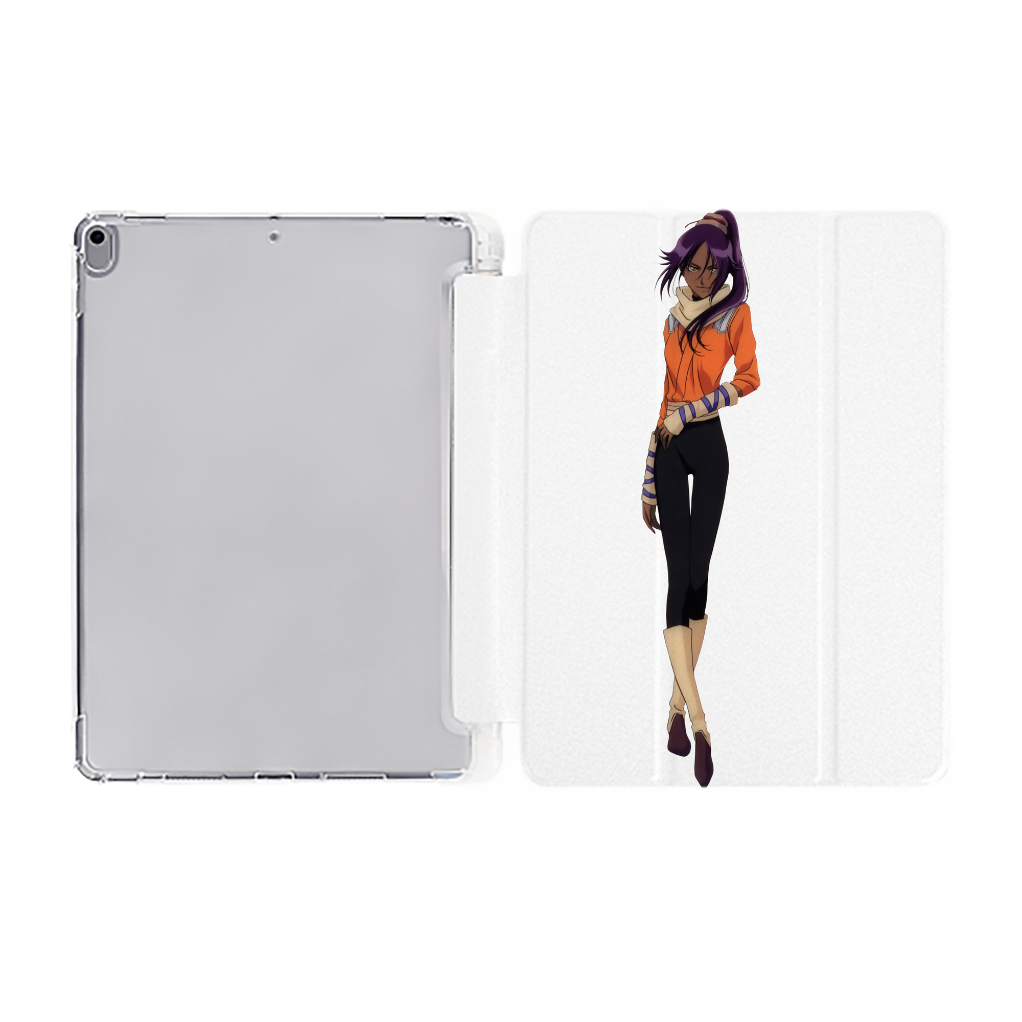 （画像用） ブリーチ 四楓院 夜一（しほういん よるいち） BLEACH Shihouin Yoruichi IPad ケース ペン収納付き 三つ折りスタンド PUレザー×シリコン 対応機種9.5/10.5/10.9インチ